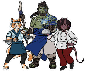 A Lineup of different Minotaur designs for a 3rd party product, displaying different cultural inspirations & genders